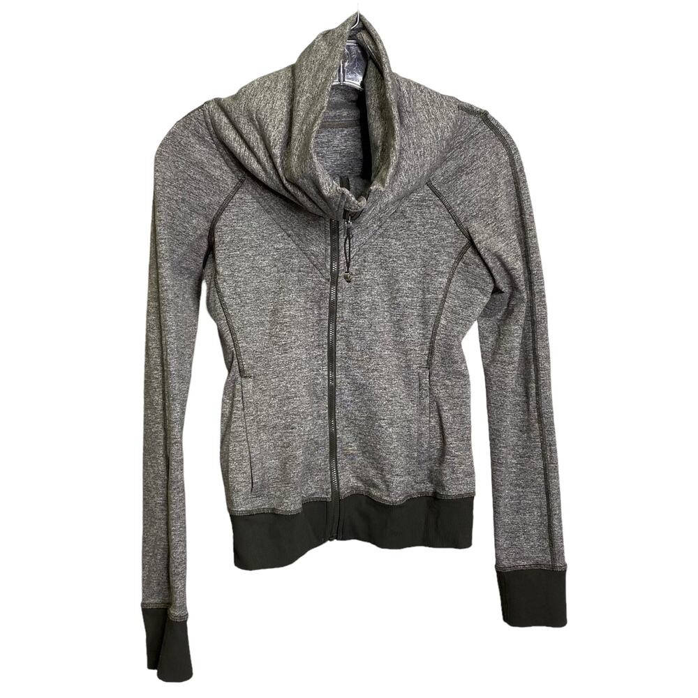 Lululemon Scuba Full Zip Funnel Neck Hoodie Heathered Grey Black Womens Jacket S